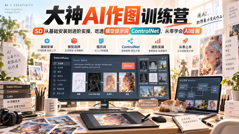 大神AI作图训练营，SD从基础安装到进阶实操，吃透模型提示词ControlNet，从零学会AI绘画-优优云网创