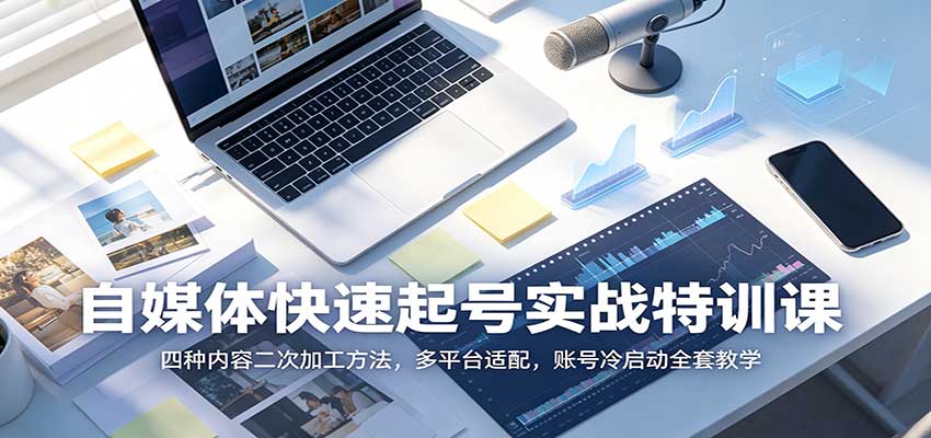 自媒体快速起号实战特训课：四种内容二次加工方法，多平台适配，账号冷启动全套教学-优优云网创