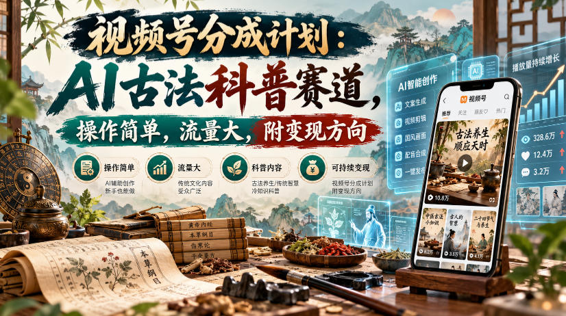 视频号分成计划：AI古法科普赛道，操作简单，流量大，附变现方向-优优云网创