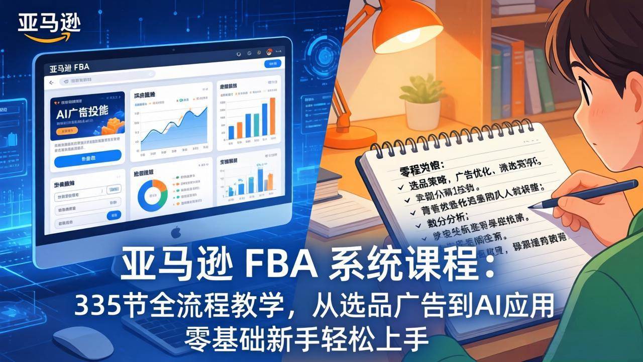 （17744期）亚马逊 FBA 系统课程（更新26年3月）335节全流程教学，从选品广告到AI应用，零基础新手轻松上手-优优云网创