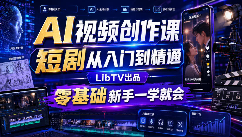 AI视频创作课，短剧从入门到精通，LibTV出品，零基础新手一学就会-优优云网创