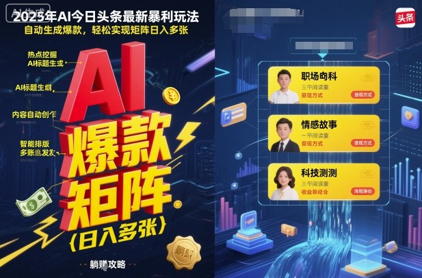 2025年AI今日头条最新暴利玩法，自动生成爆款，轻松实现矩阵日入多张-优优云网创