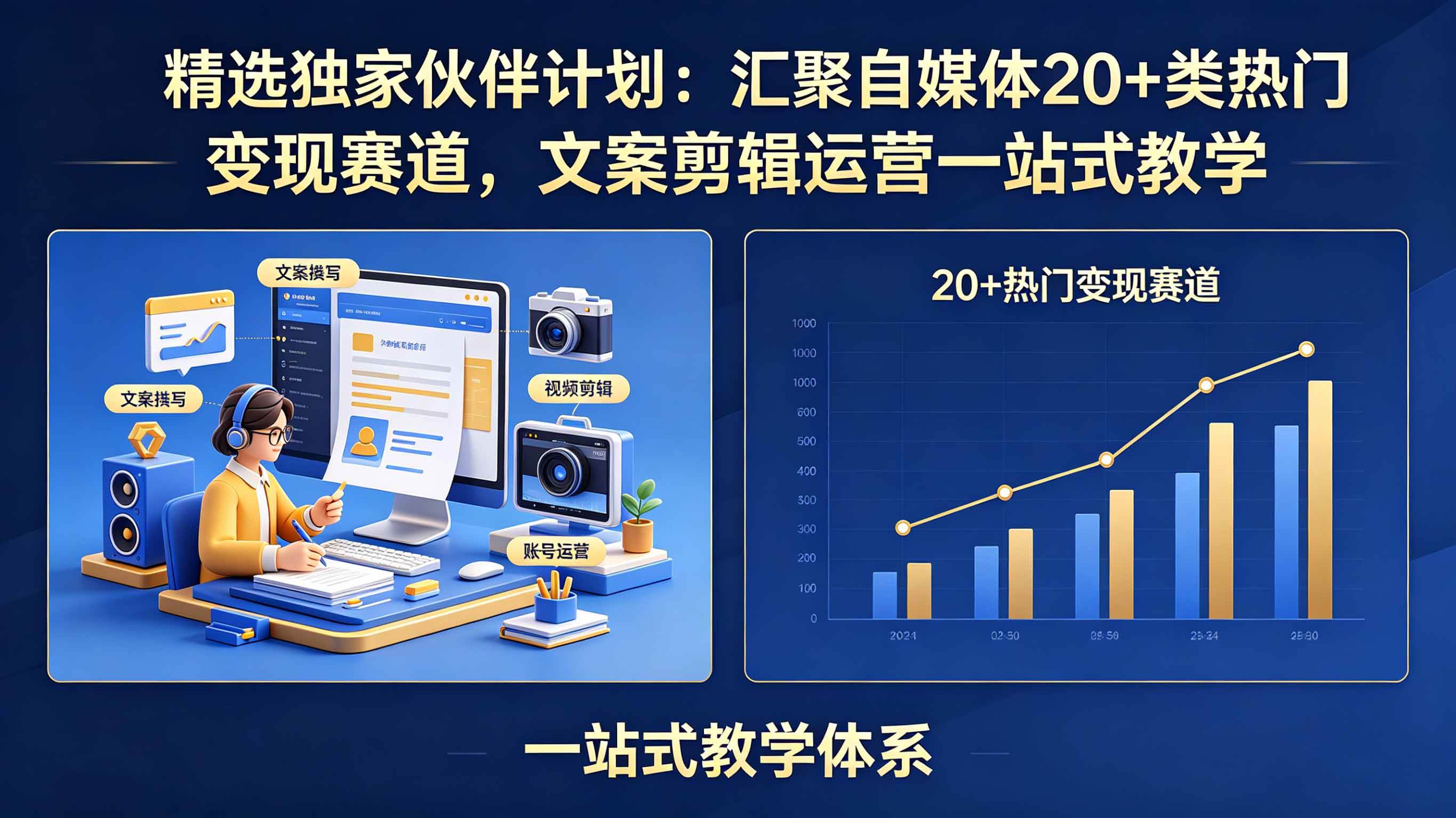 （18478期）精选独家伙伴计划：汇聚自媒体20+类热门变现赛道，文案剪辑运营一站式教学-优优云网创