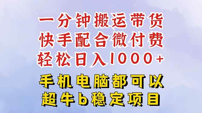 （16285期）快手黑科技一分钟搬运带货，一刀不剪过原创，微付费投流玩法，轻松日入…-优优云网创