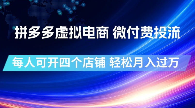 拼多多虚拟电商,微付费投流玩法,每人可开四个店,轻松月入过1W【揭秘】-优优云网创