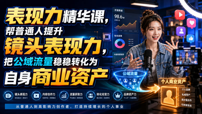 表现力精华课，帮普通人提升镜头表现力，把公域流量稳稳转化为自身商业资产-优优云网创