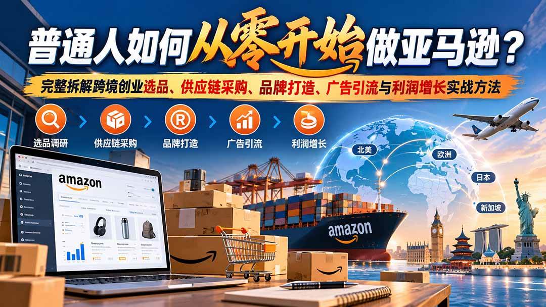 （20953期）普通人如何从零开始做亚马逊？完整拆解跨境创业选品、供应链采购、品牌打造、广告引流与利润增长实战方法-优优云网创
