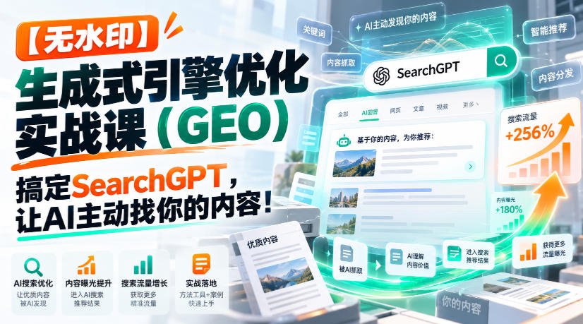 【无水印】生成式引擎优化（GEO）实战课：搞定SearchGPT，让AI主动找你的内容！【原创双语字幕】-优优云网创