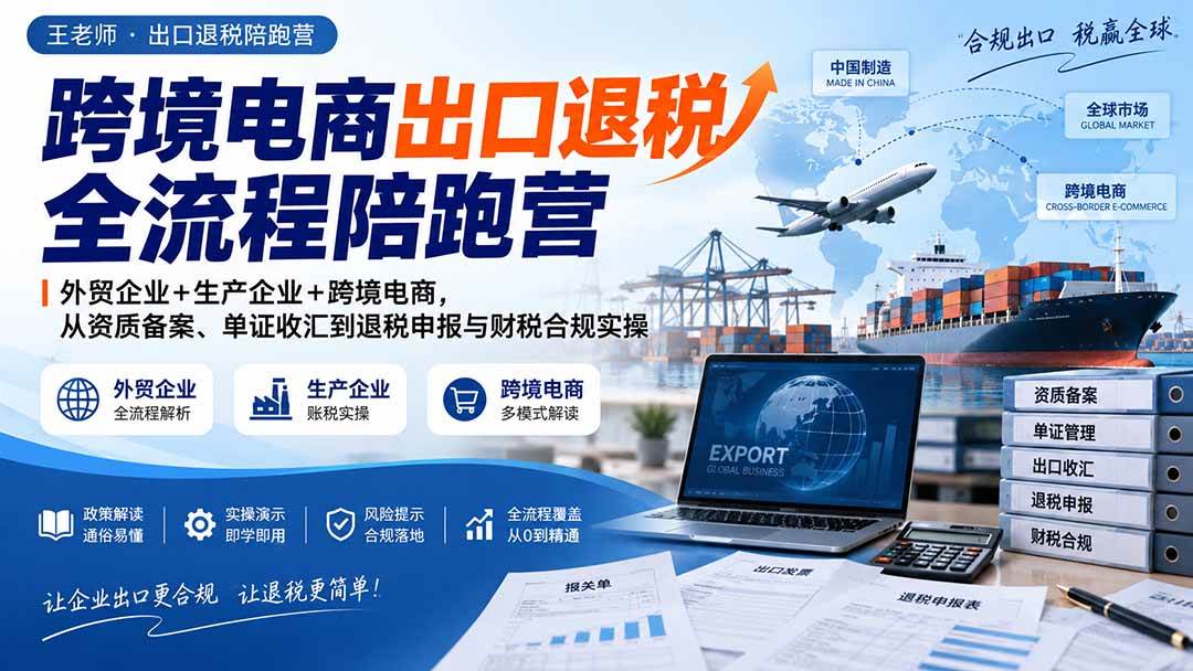 （20513期）跨境电商出口退税全流程陪跑营｜外贸企业+生产企业+跨境电商，从资质备案、单证收汇到退税申报与财税合规实操-优优云网创