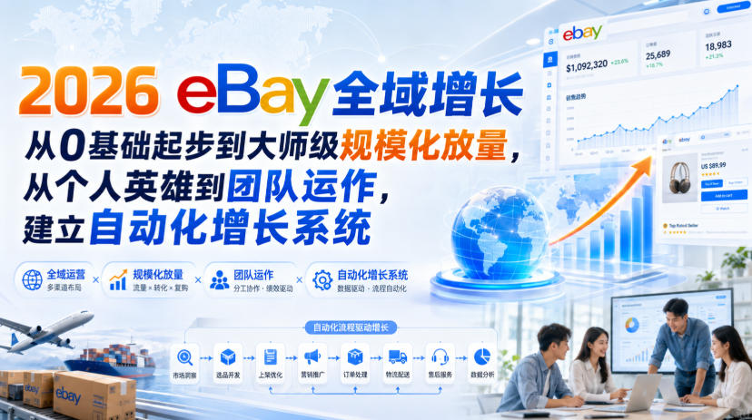 2026 eBay全域增长，从0基础起步到大师级规模化放量，从个人英雄到团队运作，建立自动化增长系统-优优云网创