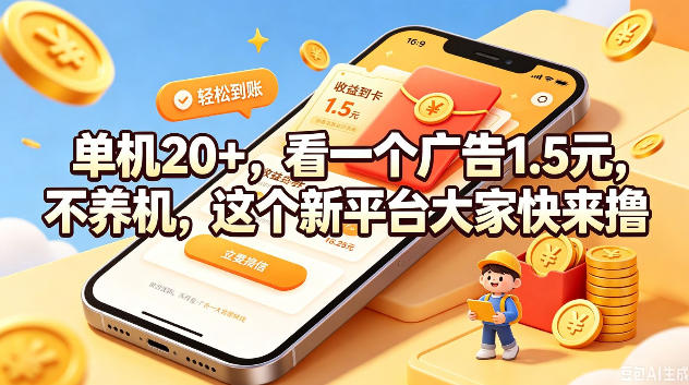 单机20+,看一个广告1.5米,不养机,这个新平台大家快来撸【揭秘】-优优云网创