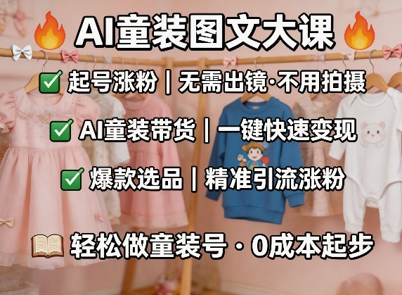 AI童装图文剪辑，某社群童装图文大课，起号涨粉、AI童装带货、爆款选品，无需出镜和拍摄-优优云网创