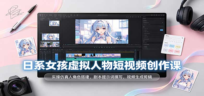 日系女孩虚拟人物短视频创作课：实操仿真人角色搭建，剧本提示词撰写，视频生成剪辑-优优云网创