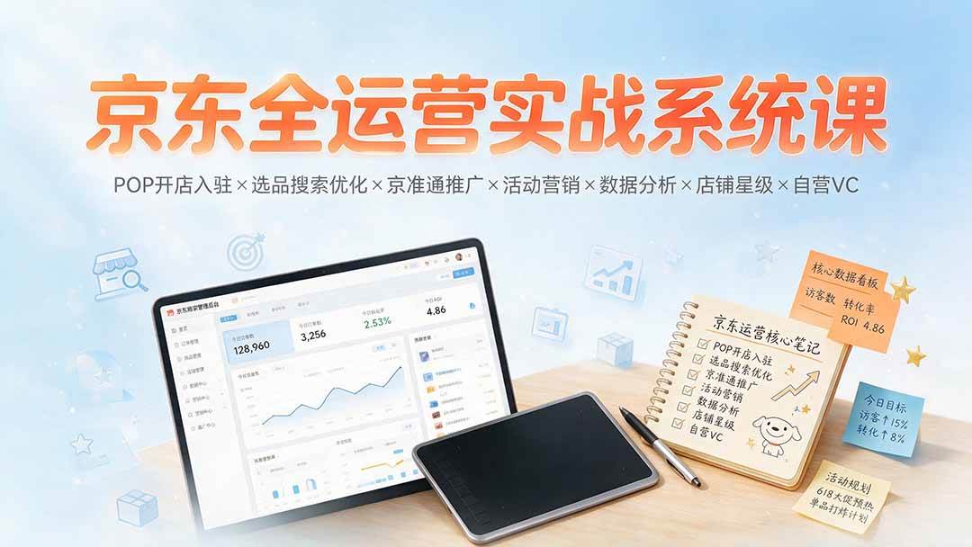 （19581期）京东全运营实战系统课：POP开店入驻×选品搜索优化×京准通推广×活动营销×数据分析×店铺星级×自营VC-优优云网创