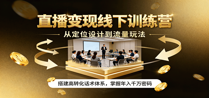 直播变现线下训练营，从定位设计到流量玩法，搭建高转化话术体系，掌握年入千万密码-优优云网创