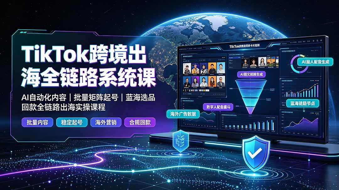 （19425期）TikTok跨境出海全链路系统课-2026年7月：AI自动化内容｜批量矩阵起号｜蓝海选品回款全链路出海实操课程-优优云网创