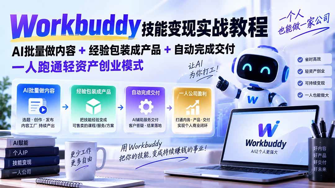 （20492期）Workbuddy技能变现实战教程：AI批量做内容+经验包装成产品+自动完成交付，一人跑通轻资产创业模式-优优云网创