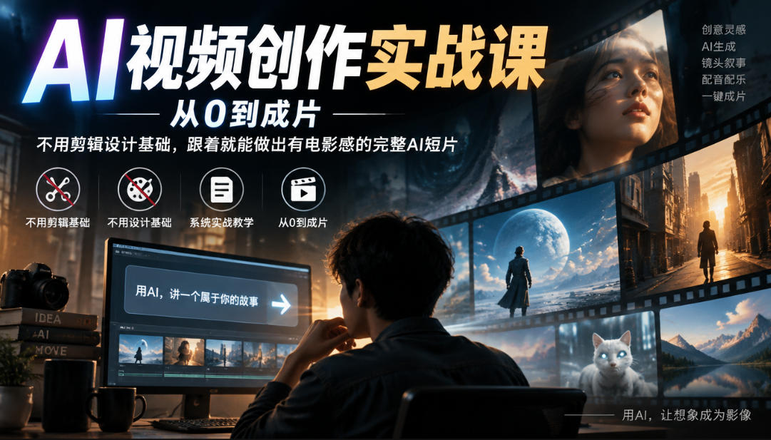 AI视频创作实战课，从0到成片，不用剪辑设计基础，跟着就能做出有电影感的完整AI短片-优优云网创