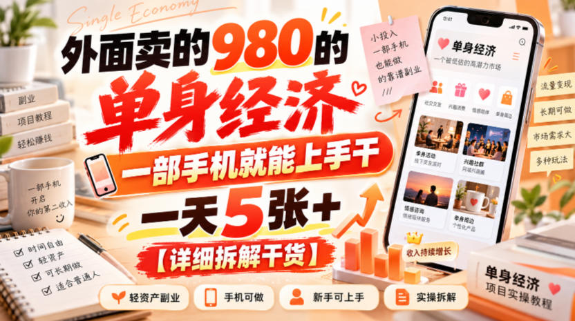 外面卖的980的单身经济，一部手机就能上手干，一天5张+【详细拆解干货】-优优云网创