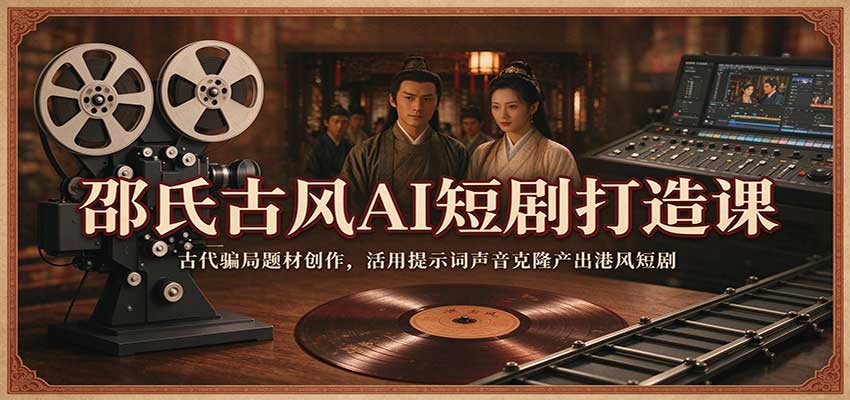 邵氏古风AI短剧打造课：古代骗局题材创作，活用提示词声音克隆产出港风短剧-优优云网创