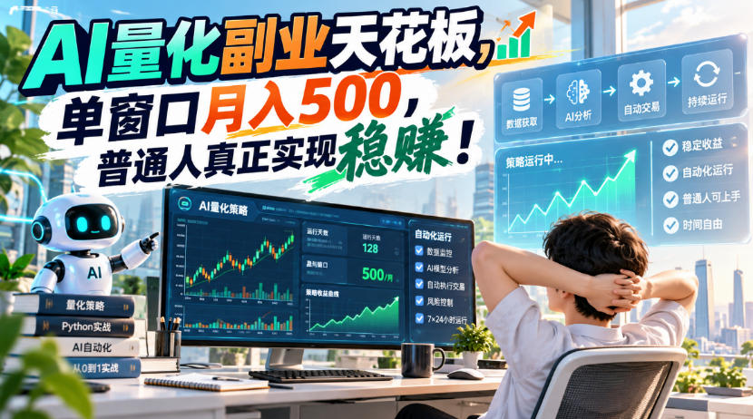 AI量化副业天花板，单窗口月入500，普通人真正实现稳賺！【揭秘】-优优云网创
