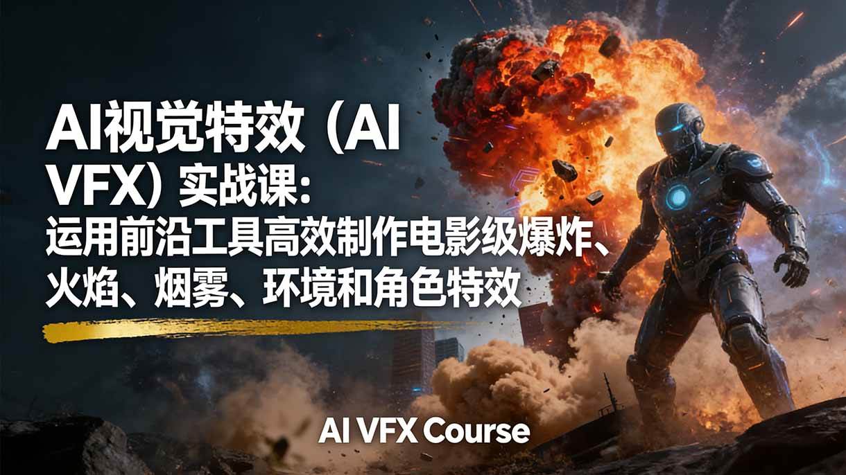 (17212期)AI视觉特效(AI VFX)实战课:运用前沿工具高效制作电影级爆炸、火焰、烟雾、环境和角色特效-优优云网创