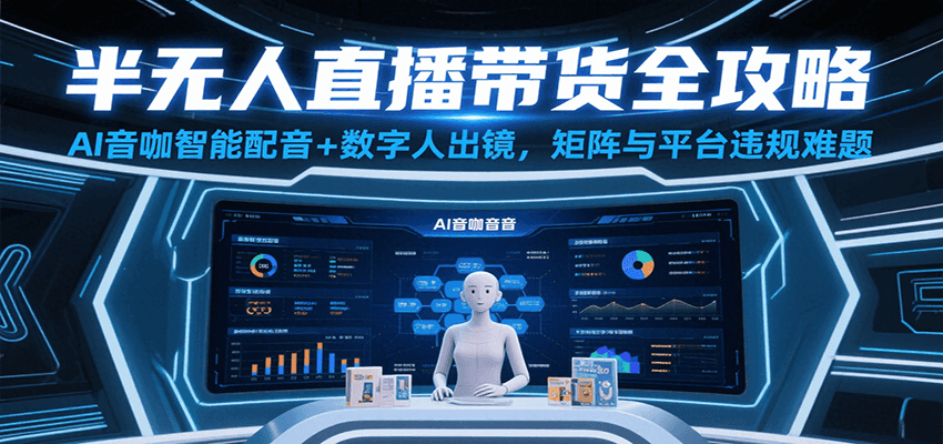 半无人直播带货全攻略：AI音咖智能配音+数字人出镜，解决账号矩阵与平台违规难题-优优云网创