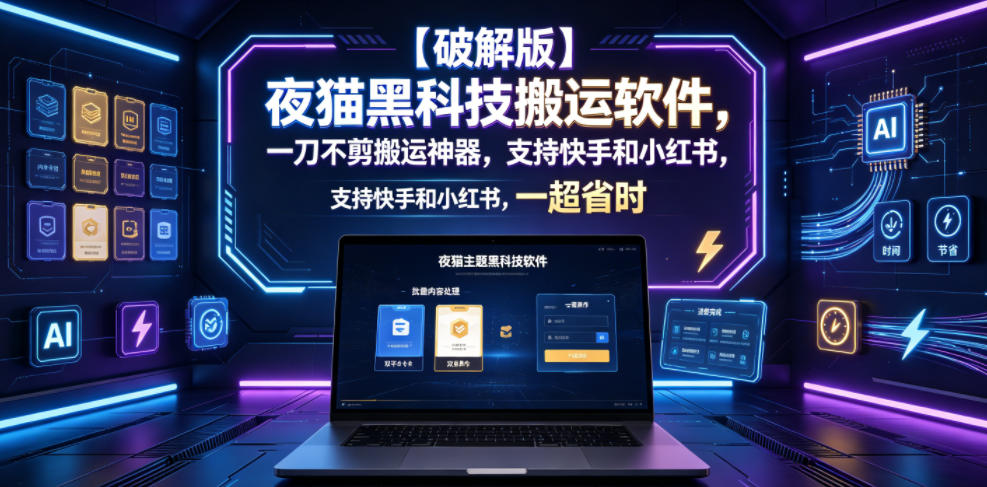 【破解版】夜猫黑科技搬运软件,一刀不剪搬运神器,支持快手和小红书,一键搬运超省时!-优优云网创
