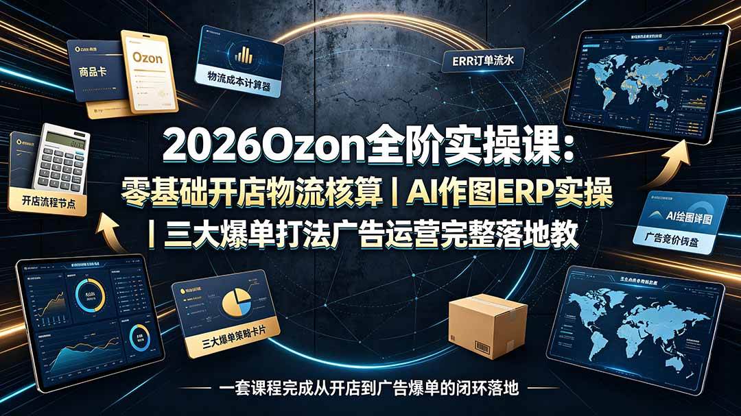 (19400期)2026Ozon全阶实操课:零基础开店物流核算|AI作图ERP实操|三大爆单打法广告运营完整落地教程-优优云网创