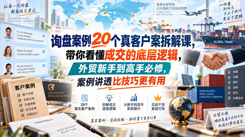 询盘案例20个真客户案拆解课，带你看懂成交的底层逻辑，外贸新手到高手必修，案例讲透比技巧更有用-优优云网创