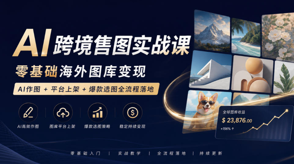 AI跨境售图实战课，零基础海外图库变现，AI作图+平台上架+爆款选图全流程落地-优优云网创