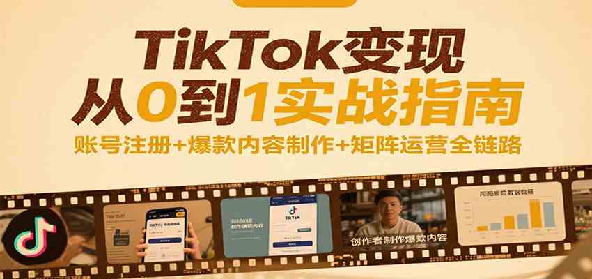 TikTok变现从0到1实战指南：账号注册+爆款内容制作+矩阵运营全链路-优优云网创