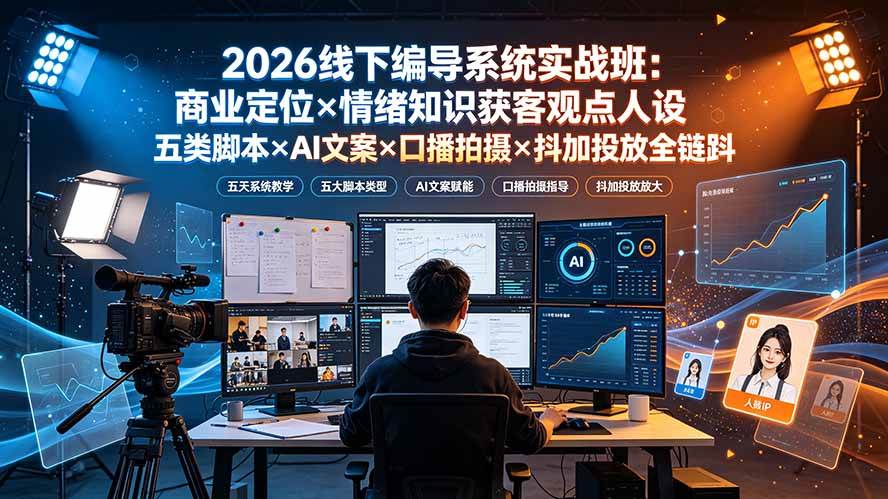 （19501期）2026线下编导系统实战班：商业定位×情绪知识获客观点人设五类脚本×AI文案×口播拍摄×抖加投放全链路-优优云网创