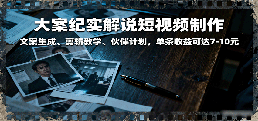 大案纪实解说短视频制作，文案生成、剪辑教学、伙伴计划，单条收益可达7-10元-优优云网创
