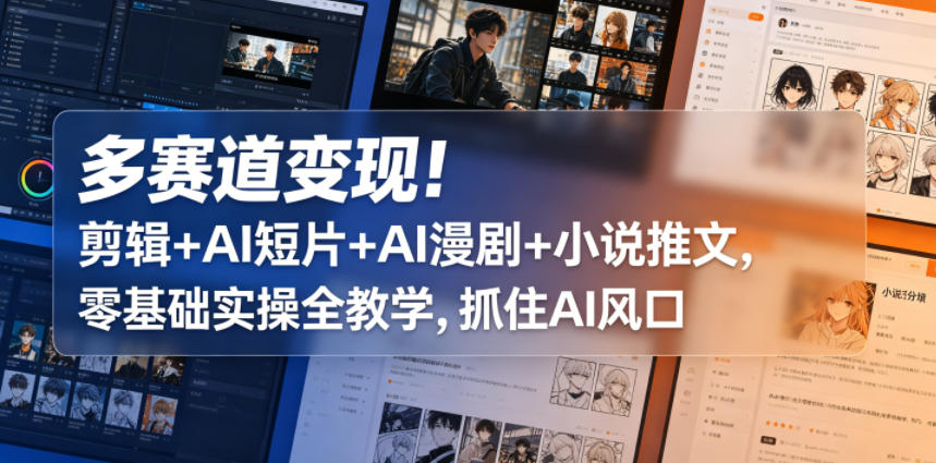 多赛道变现！剪辑+AI短片+AI漫剧+小说推文，零基础实操全教学，抓住AI风口-优优云网创
