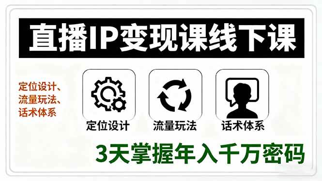 （16065期）直播IP变现课线下课，定位设计、流量玩法、话术体系，3天掌握年入千万密码-优优云网创