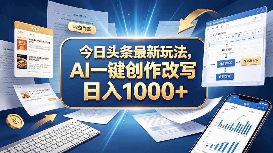 (20566期)今日头条最新玩法,AI 一键创作改写,简单易上手,轻松日入 1000 +-优优云网创