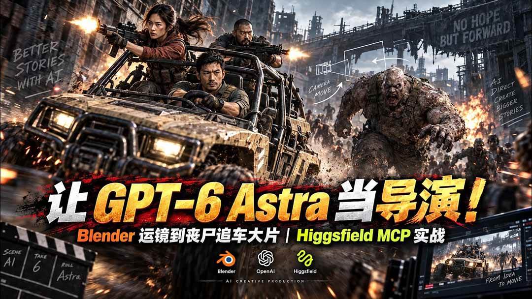 （20762期）【无水印】让 GPT-6 Astra 当导演！Blender 运镜到丧尸追车大片｜Higgsfield MCP 实战-优优云网创