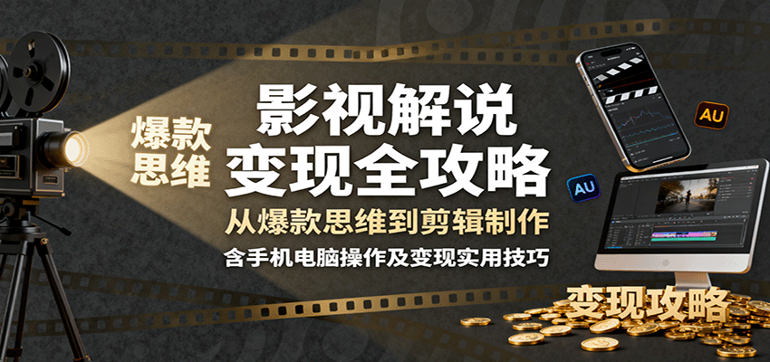 影视解说变现全攻略：从爆款思维到剪辑制作，含手机电脑操作及变现实用技巧-优优云网创