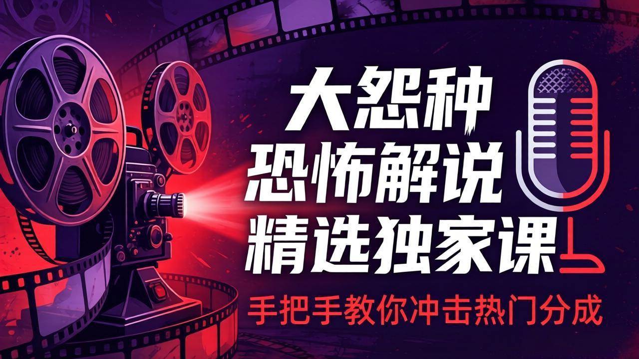 （17920期）大怨种恐怖解说精选独家课：电影下载+文案配音+片头封面，手把手教你冲击热门分成-优优云网创