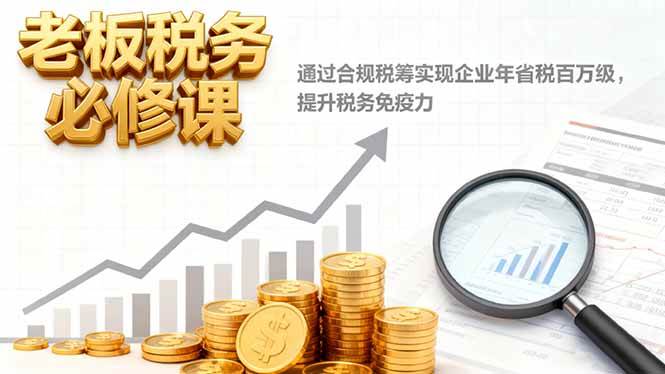（16426期）老板税务必修课，通过合规税筹实现企业年省税百万级，提升税务免疫力-优优云网创