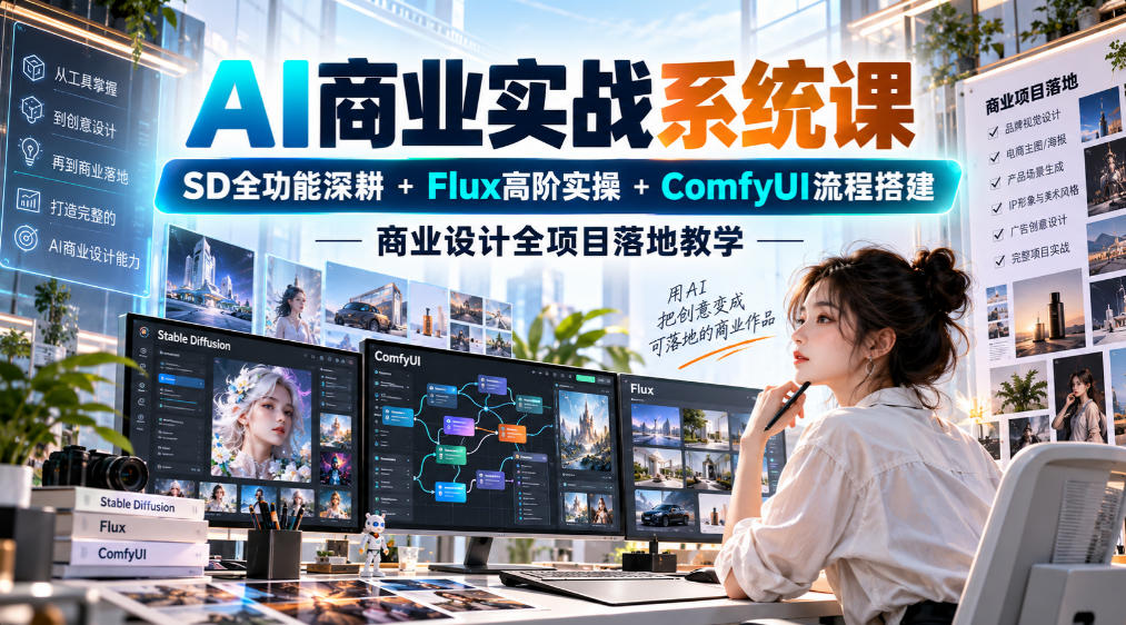 AI商业实战系统课｜SD全功能深耕+Flux高阶实操+Comfyui流程搭建，商业设计全项目落地教学-优优云网创