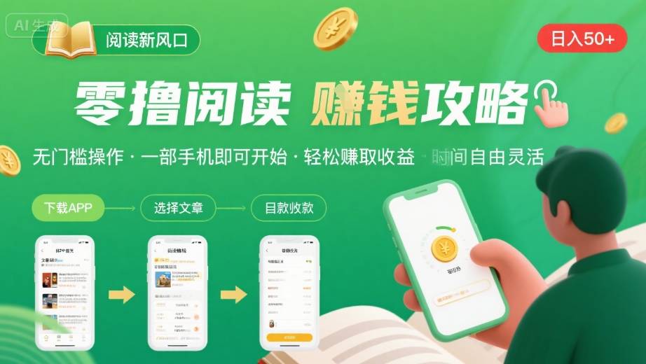 零撸阅读新风口，无门槛轻松挣，一部手机，日入 50-3张【揭秘】-优优云网创