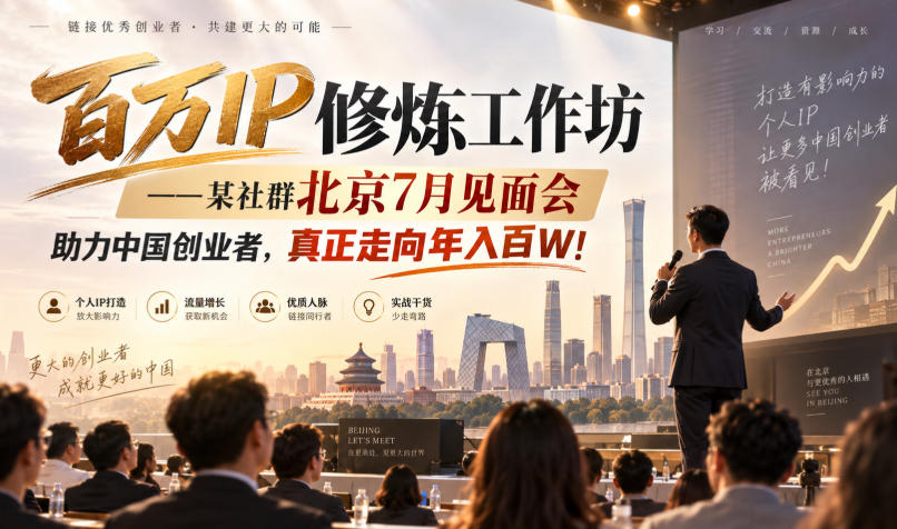 百万IP修炼工作坊——某社群北京7月见面会，助力中国创业者，真正走向年入百W!-优优云网创