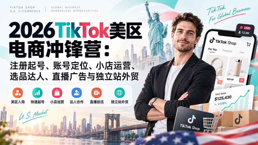 （20858期）2026TikTok美区电商冲锋营：注册起号、账号定位、小店运营、选品达人、直播广告与独立站外贸-优优云网创