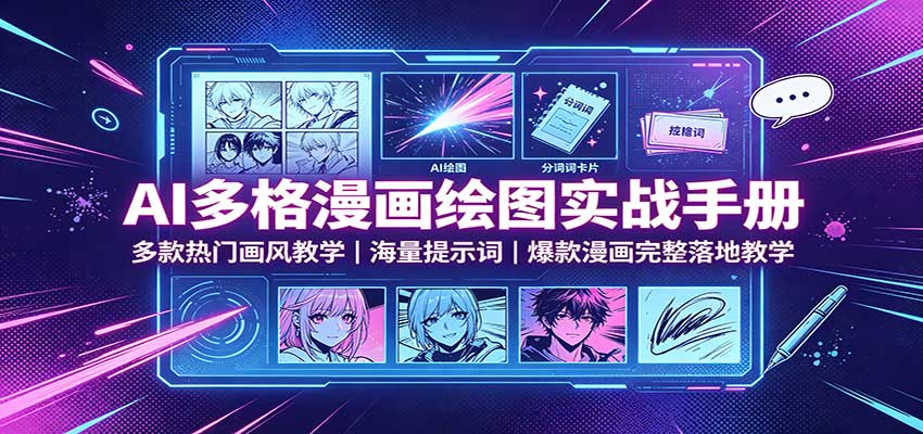 AI多格漫画绘图实战手册：多款热门画风教学，海量提示词，爆款漫画完整落地教学-优优云网创