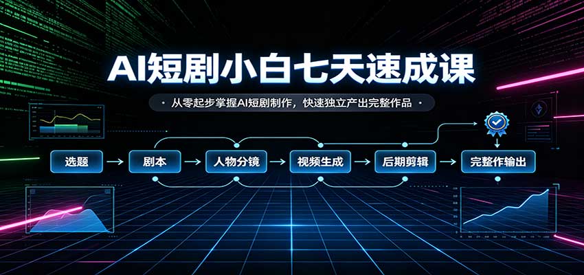 AI短剧小白七天速成课：从零起步掌握AI短剧制作，快速独立产出完整作品-优优云网创
