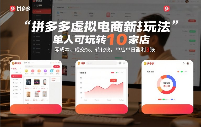 拼多多虚拟电商新玩法，单人可玩转10家店，零成本、成交快、转化快，单店单日盈利3张【揭秘】-优优云网创