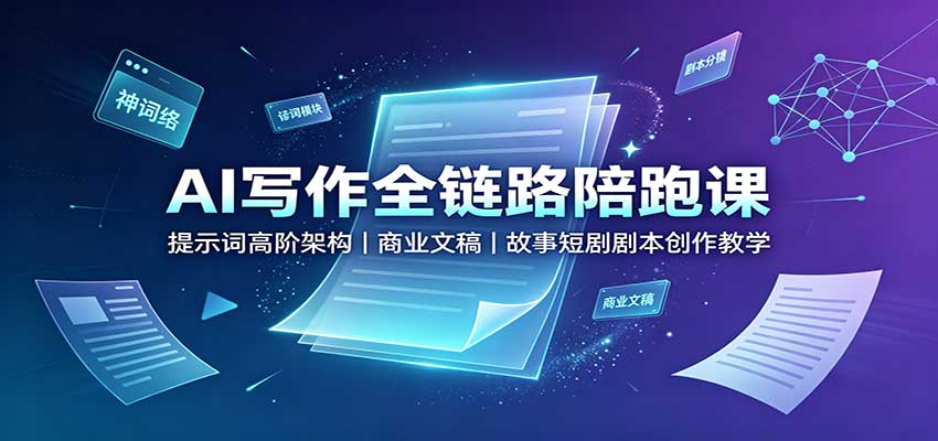 AI写作全链路陪跑课：提示词高阶架构，商业文稿，故事短剧剧本创作教学-优优云网创