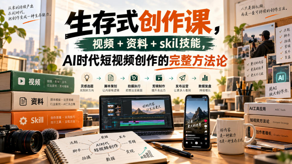 生存式创作课，视频+资料+skil技能，ai时代短视频创作的完整方法论-优优云网创